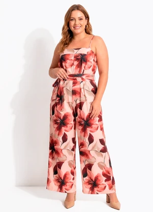 Quintess - Macacão Floral Pincelado em Malha Fria - QUINTESS