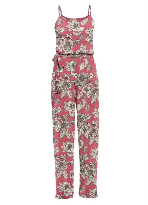 Quintess - Macacão Floral Rosa com Alcinhas e Faixa 3