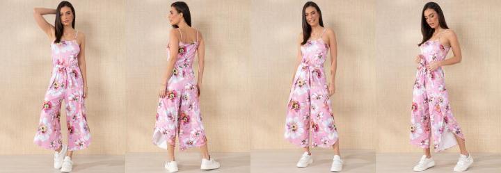 Macaco Floral Rosa com Transpasse na Perna