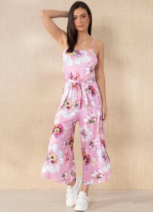 Quintess - Macacão Floral Rosa com Transpasse na Perna - QUINTESS