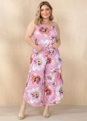 Quintess - Macacão Floral Rosa com Transpasse na Perna - QUINTESS