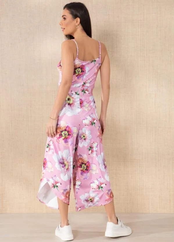 Quintess - Macacão Floral Rosa com Transpasse na Perna 2