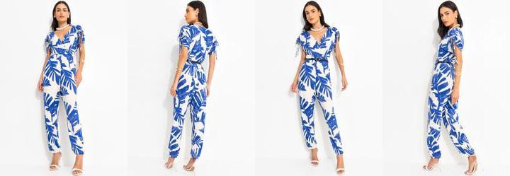 Macaco Folhagem Azul em Malha de Viscose