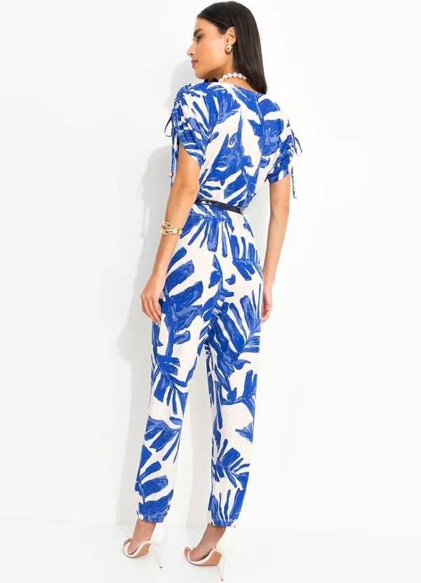 Quintess - Macacão Folhagem Azul em Malha de Viscose 5