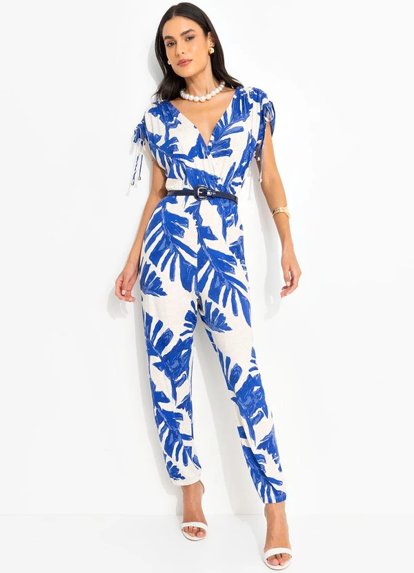 Quintess - Macacão Folhagem Azul em Malha de Viscose 4