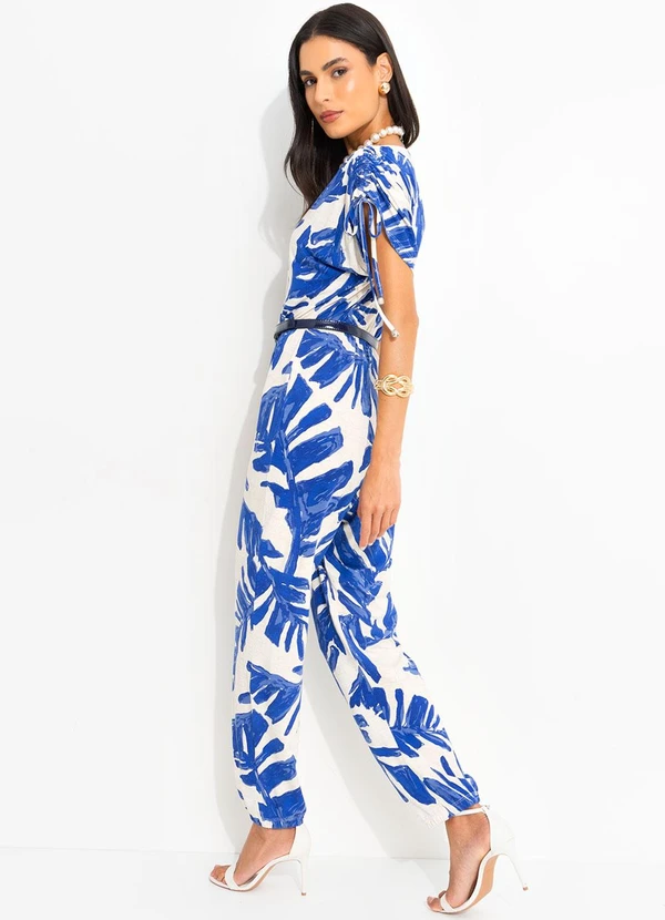 Quintess - Macacão Folhagem Azul em Malha de Viscose 3