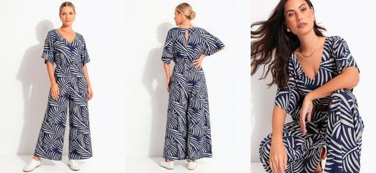 Macac�o Folhagem Azul em Malha de Viscose