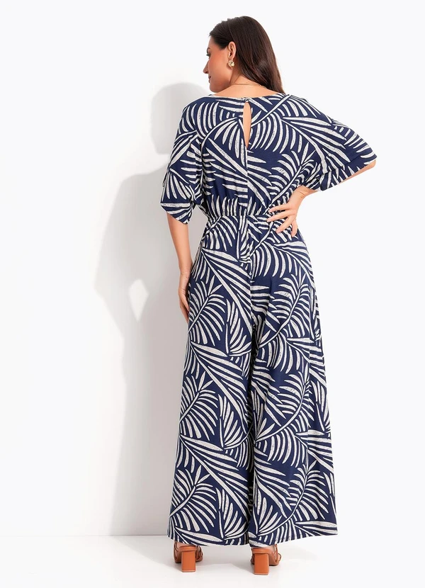 Quintess - Macacão Folhagem Azul em Malha de Viscose 2