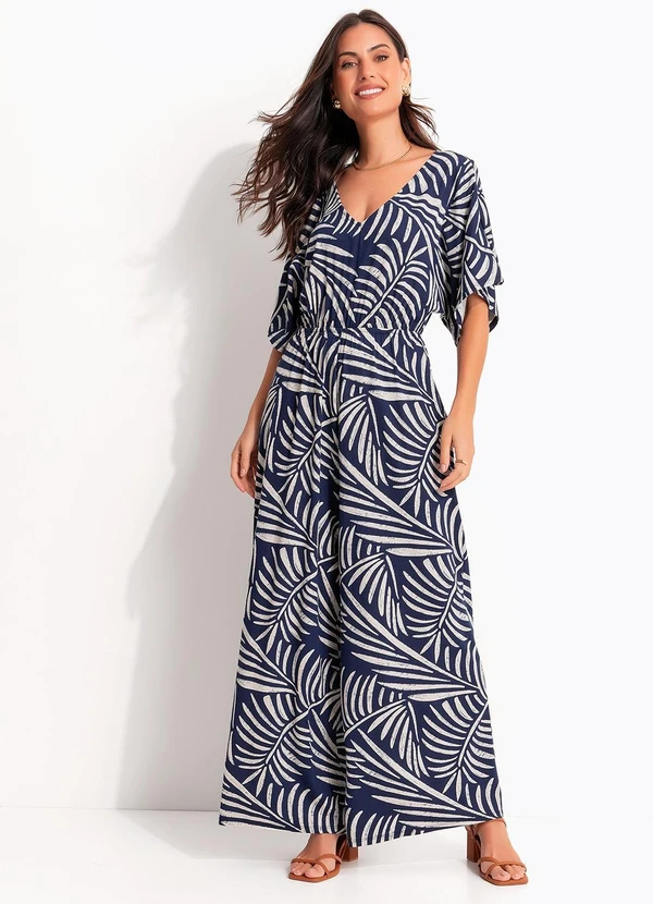 Quintess - Macacão Folhagem Azul em Malha de Viscose 3