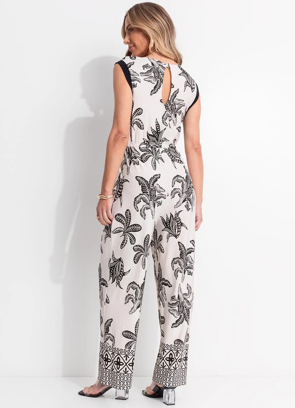 Quintess - Macacão Longo Estampa Folhagem em Malha de Viscose com Ajuste na Cintura 8