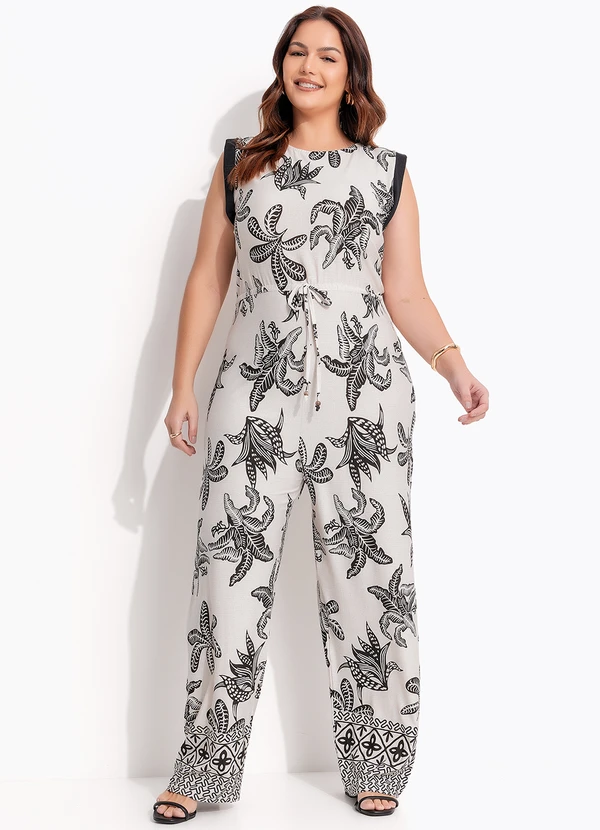 Quintess - Macacão Longo Estampa Folhagem em Malha de Viscose com Ajuste na Cintura 5