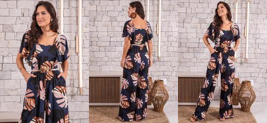 Macaco Folhagem Marinho em Malha de Viscose