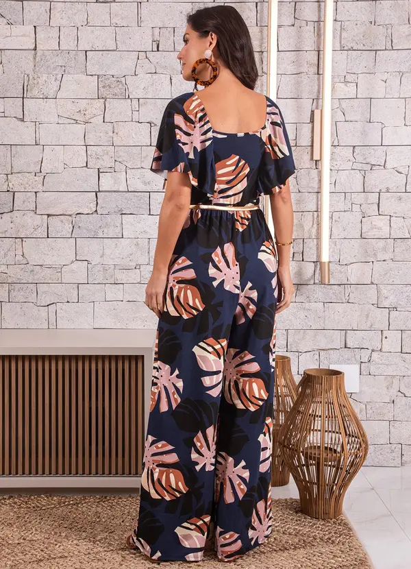 Quintess - Macacão Folhagem Marinho em Malha de Viscose 2