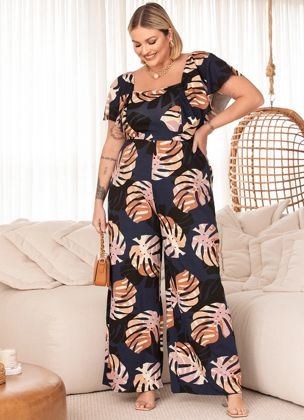 Quintess - Macacão Folhagem Marinho em Malha de Viscose 4