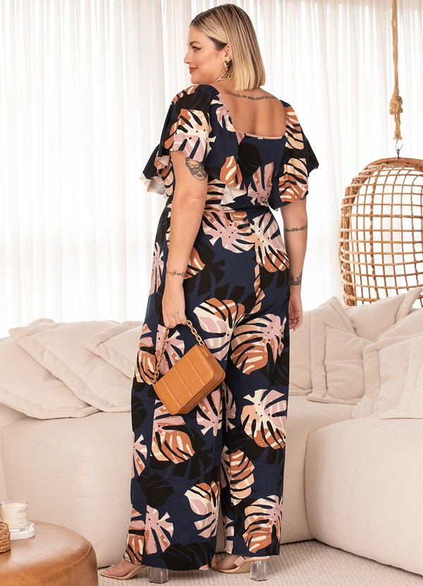 Quintess - Macacão Folhagem Marinho em Malha de Viscose 5