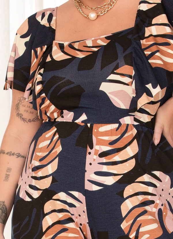 Quintess - Macacão Folhagem Marinho em Malha de Viscose 6