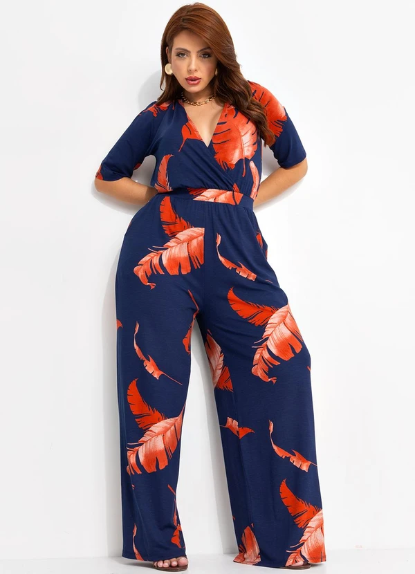 Quintess - Macacão Folhagem Marinho em Malha de Viscose 10