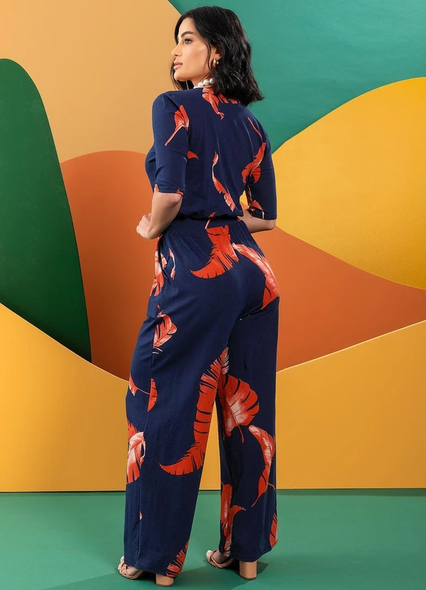 Quintess - Macacão Folhagem Marinho em Malha de Viscose 5