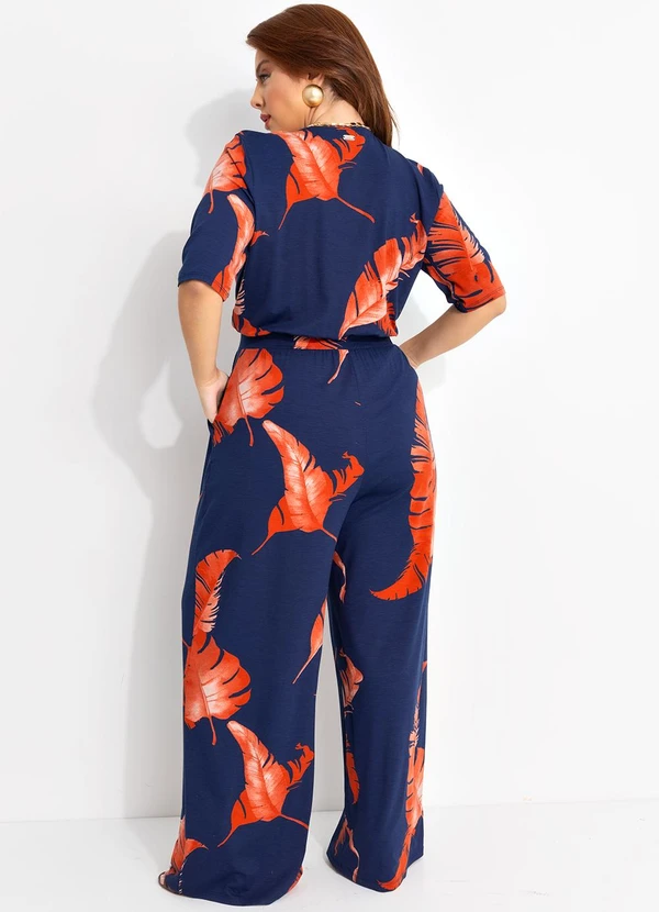 Quintess - Macacão Folhagem Marinho em Malha de Viscose 8