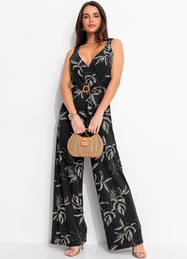 Quintess - Macacão Folhagem Marinho em Malha de Viscose 4