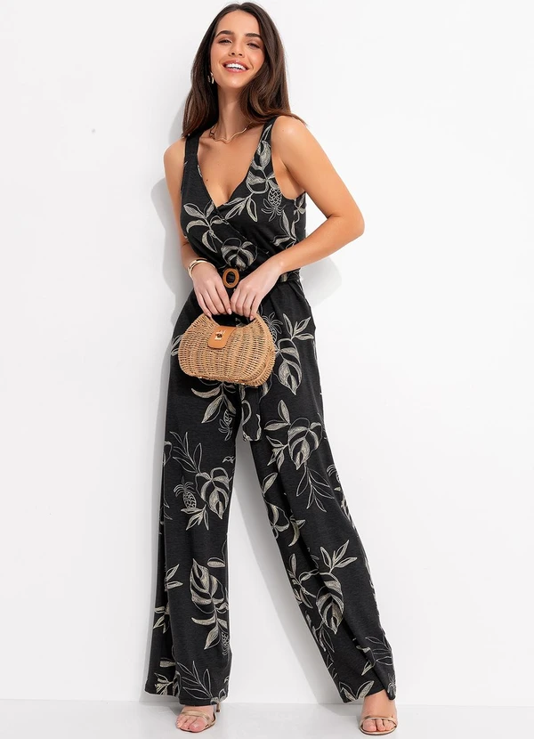 Quintess - Macacão Folhagem Marinho em Malha de Viscose 3