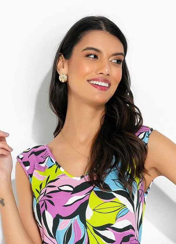 Moda Pop - Macacão Folhagem Verde com Decote V e Amarração 3