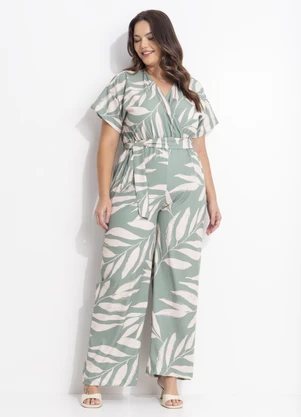 Quintess - Macacão Folhagem Verde em Tecido Plano Creponado - QUINTESS