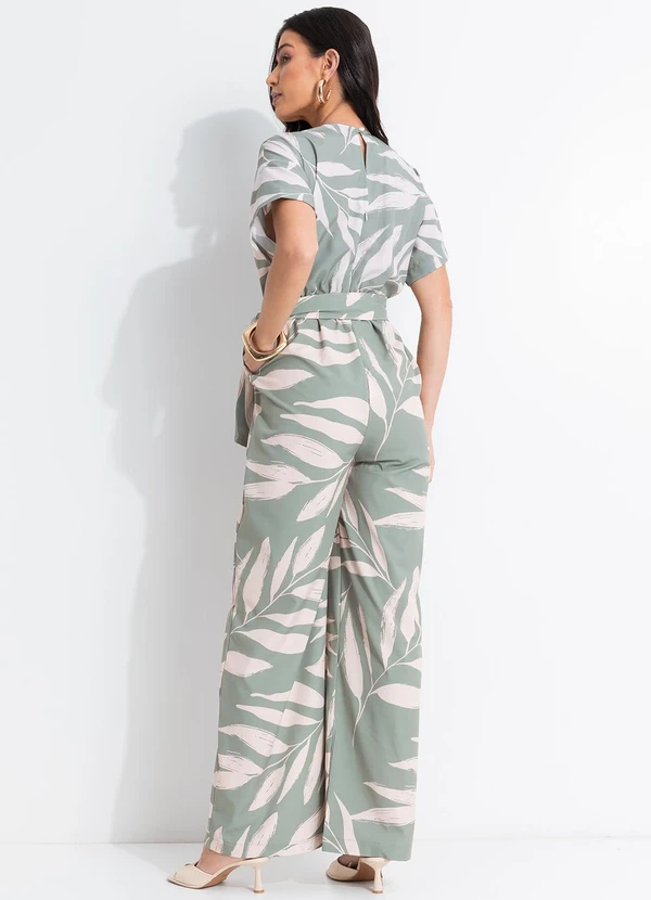 Quintess - Macacão Folhagem Verde em Tecido Plano Creponado 2