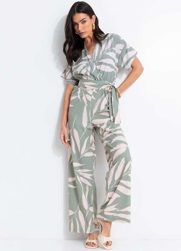 Quintess - Macacão Folhagem Verde em Tecido Plano Creponado 3