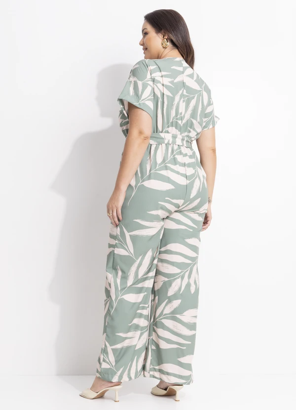 Quintess - Macacão Folhagem Verde em Tecido Plano Creponado 7