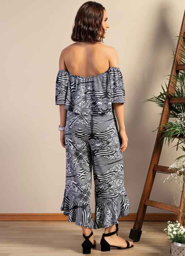 Outlet - Macacão Geométrico P&B com Babados 2