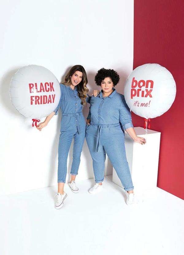 bonprix - Macacão Jeans Azul Médio 10