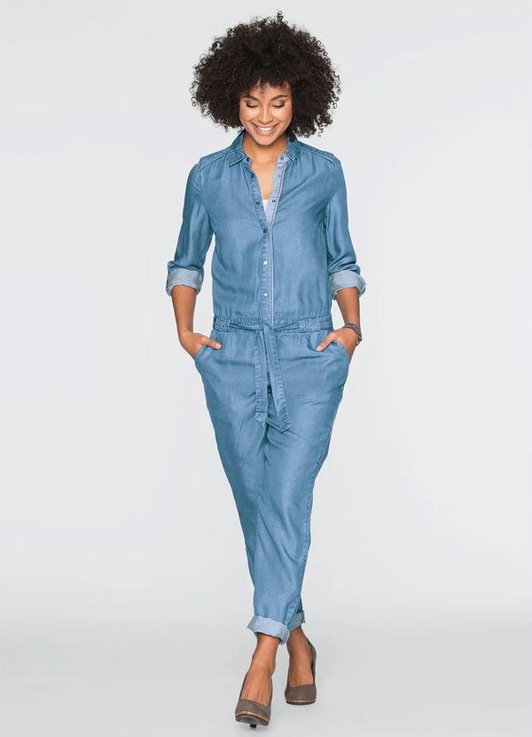 bonprix - Macacão Jeans Azul Médio 11