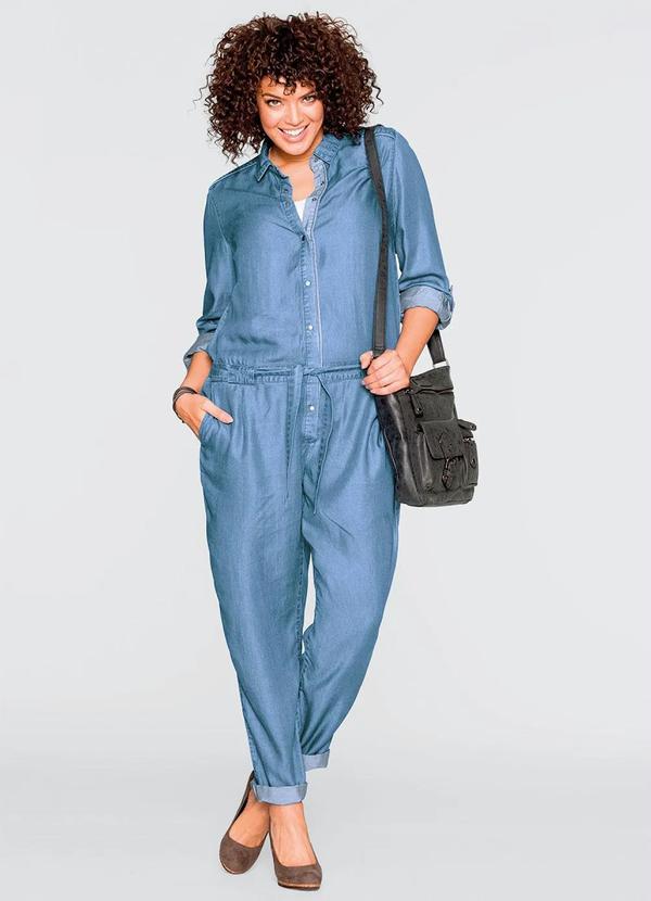 bonprix - Macacão Jeans Azul Médio 8