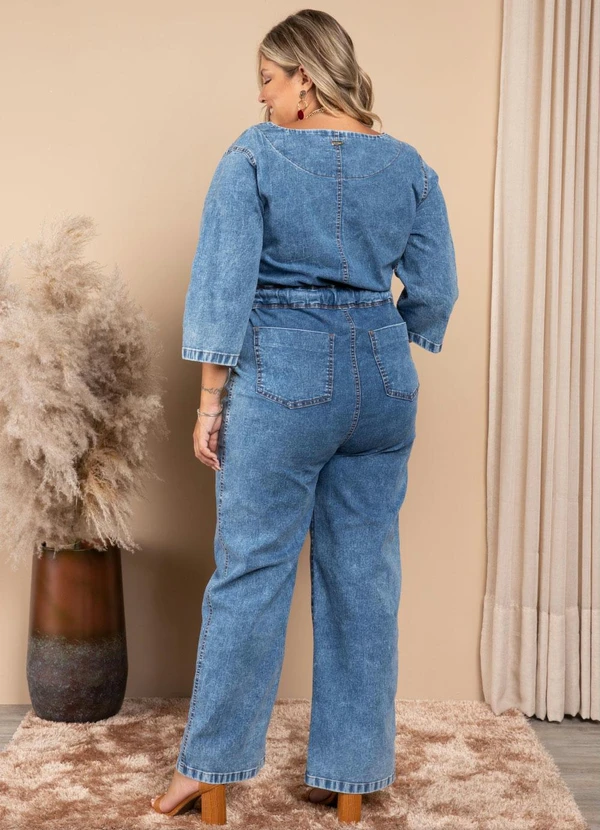 Quintess - Macacão Jeans Cintura Ajustável e Bolsos 10