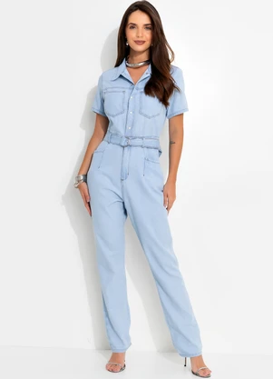 Quintess - Macacão Jeans Claro em Jeans - QUINTESS