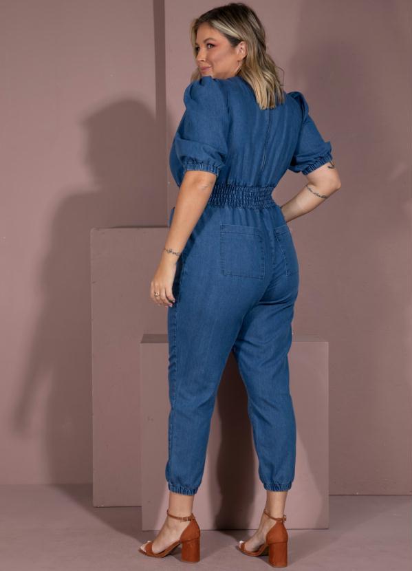 Quintess - Macacão Jeans Médio Decote Transpassado e Bolsos 6