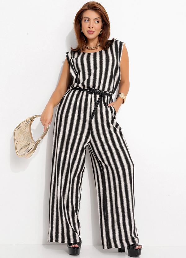 Quintess - Macacão Listrado Irregular em Malha de Viscose 9