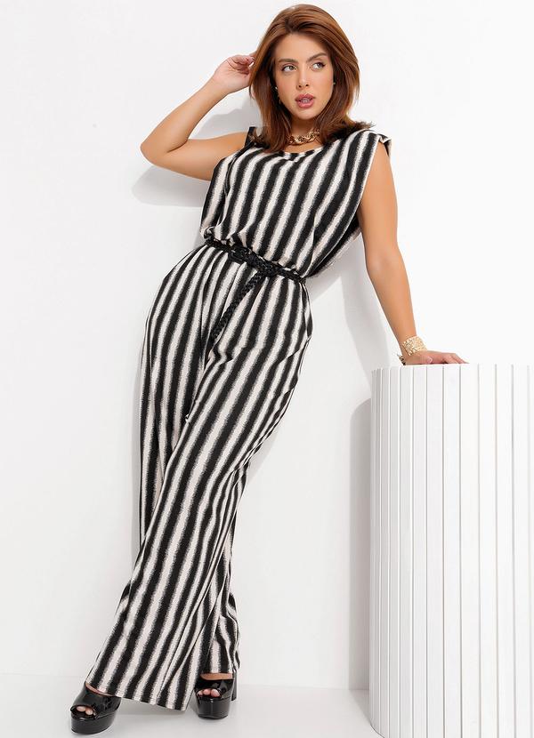 Quintess - Macacão Listrado Irregular em Malha de Viscose 10