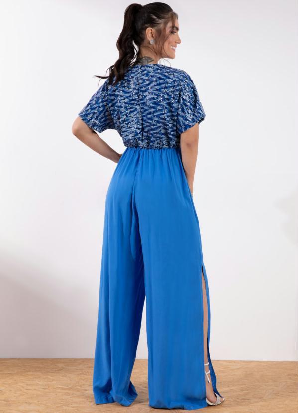 Outlet - Macacão Longo Azul com Paetê 2