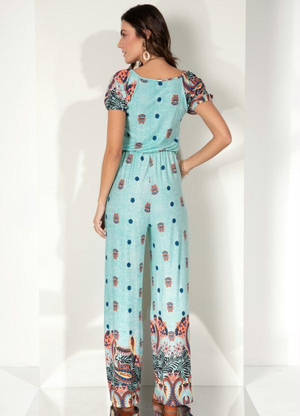 Quintess - Macacão Longo Barrado Verde com Mangas Bufantes 2