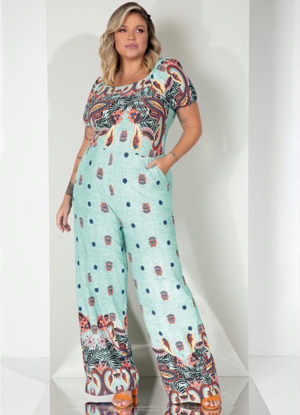 Quintess - Macacão Longo Barrado Verde com Mangas Bufantes 4