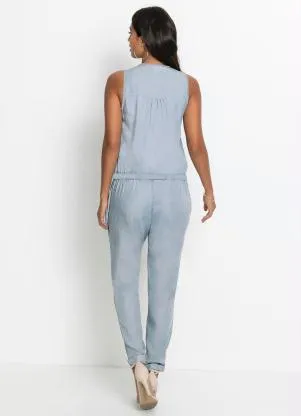 bonprix - Macacão Longo com Abertura Frontal Azul Claro - BONPRIX