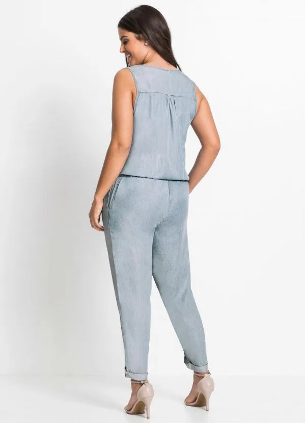 bonprix - Macacão Longo com Abertura Frontal Azul Claro 10