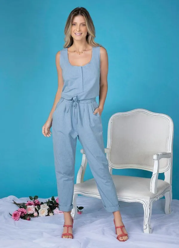 bonprix - Macacão Longo com Abertura Frontal Azul Claro 3