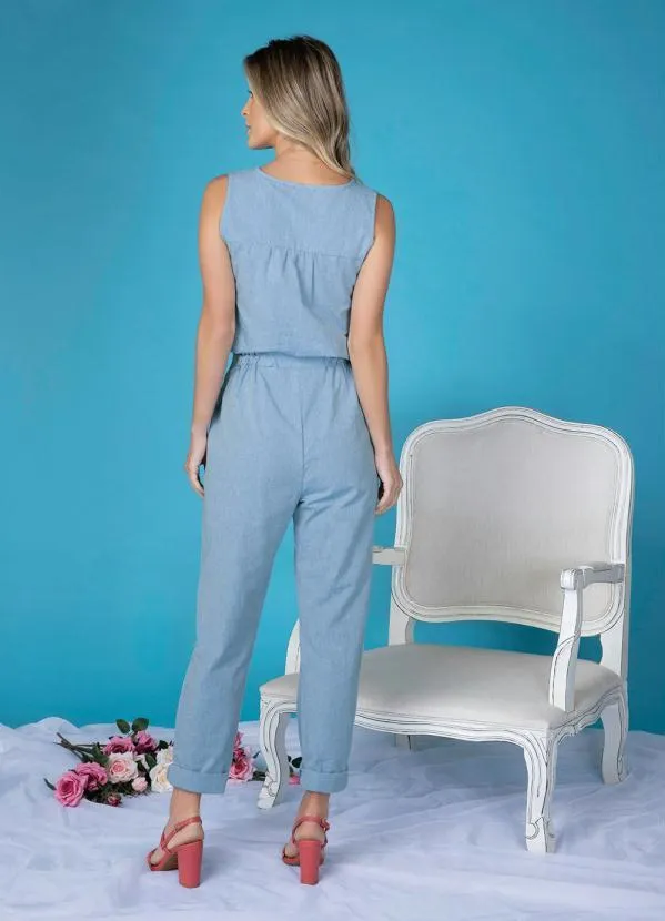 bonprix - Macacão Longo com Abertura Frontal Azul Claro 4