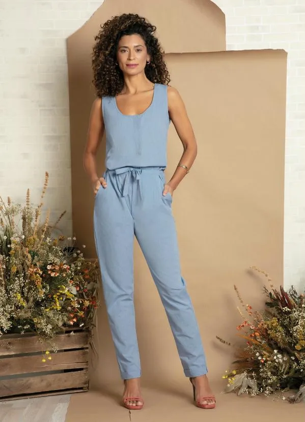 bonprix - Macacão Longo com Abertura Frontal Azul Claro 6