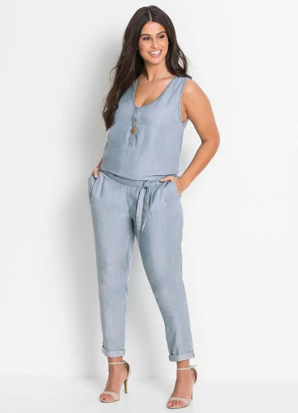 bonprix - Macacão Longo com Abertura Frontal Azul Claro 9