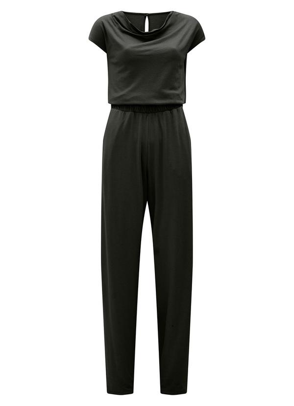 Lunender - Macacão Longo com Bolso e Decote Degagê Preto