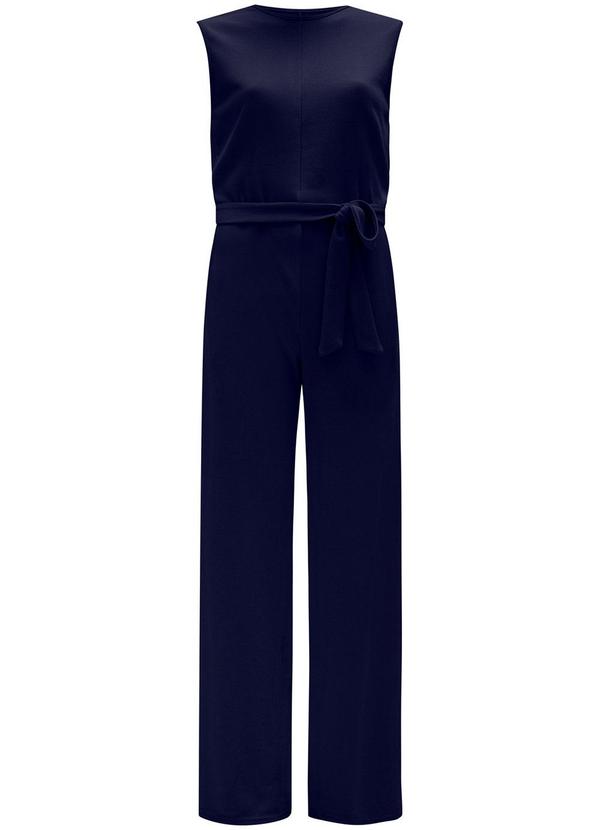 Lunender - Macacão Longo com Bolsos em Malha Tricô Azul